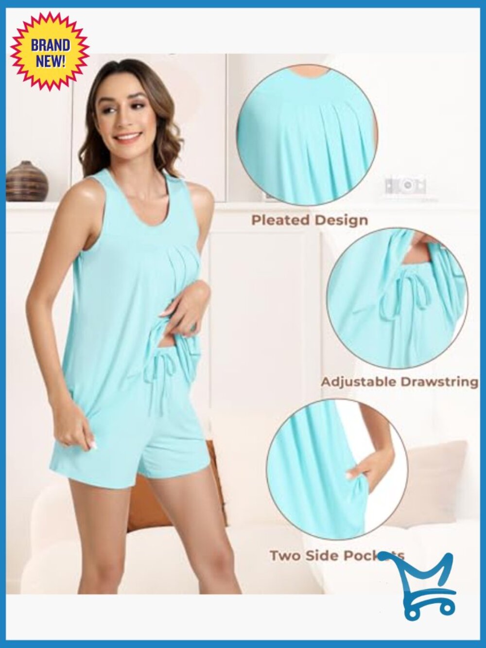 Viscose from Bamboo Pajama Set - Racerback Tank and Shorts, Cooling Sleepwear, - Picture 4 of 7